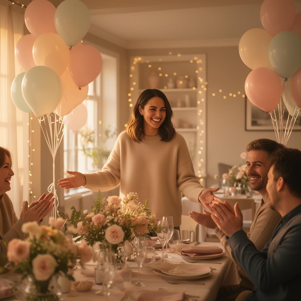 Smiling host welcoming guests to a beautifully decorated home celebration