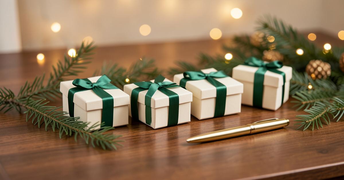 Festive Christmas still life illustrating Christmas Gift Ideas for Coworkers and Teams: 15 Tasteful Picks