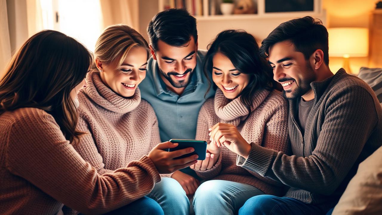 Friends and family gathered around a phone watching a digital get well card