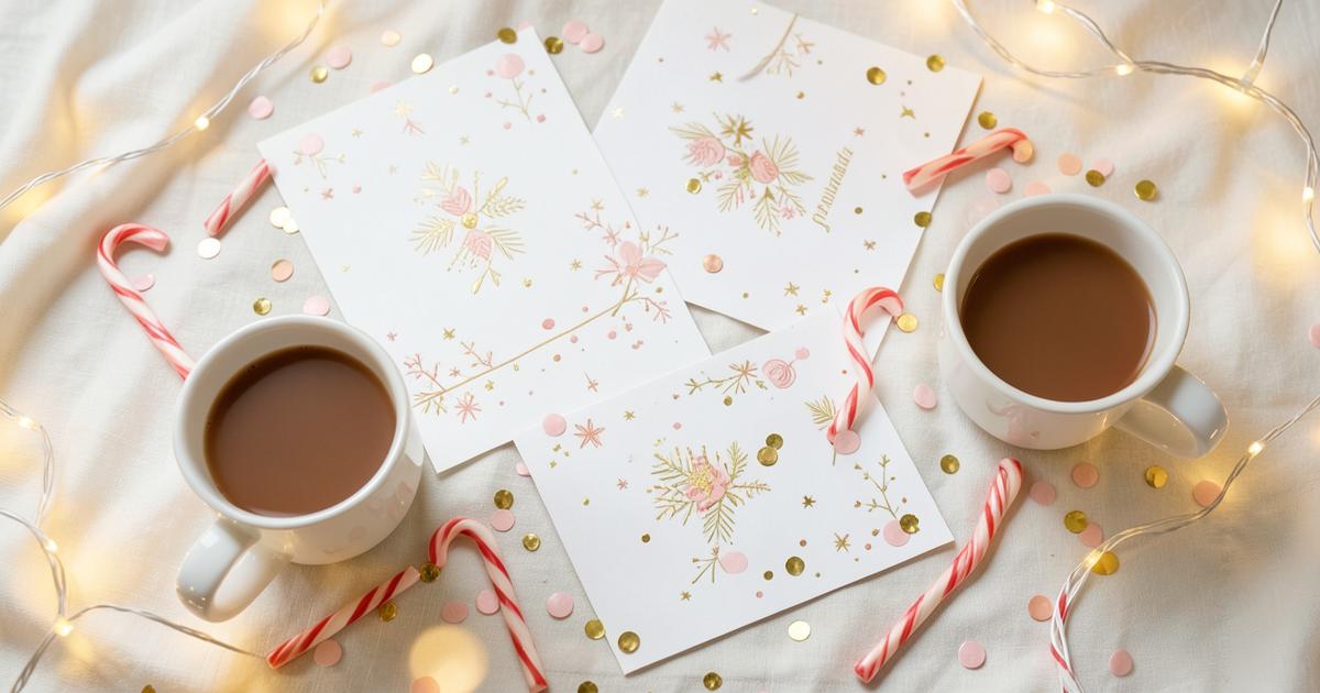 Festive Christmas still life illustrating Christmas Card Messages for Friends: 50 Warm and Funny Wording Ideas