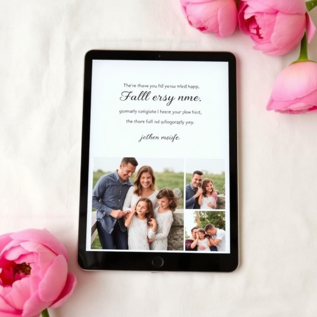 Personalised digital greeting card on a tablet with family photos