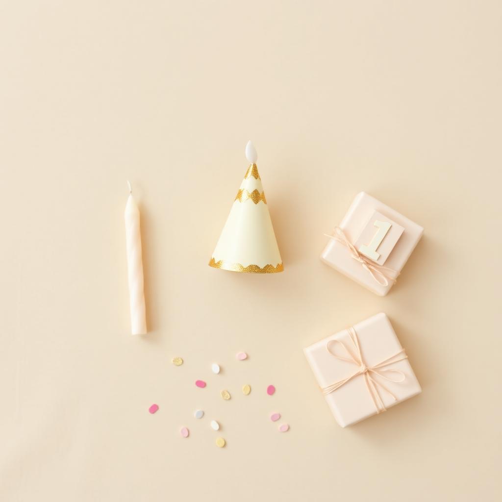 Pastel party hat, gift box with number 1, candle and confetti — first birthday gift ideas cover